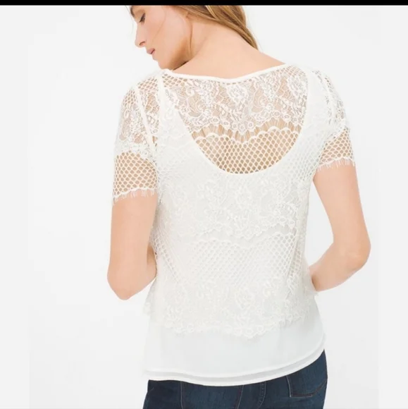 White House Black Market White Layered Lace Top/XS. - Picture 2 of 14